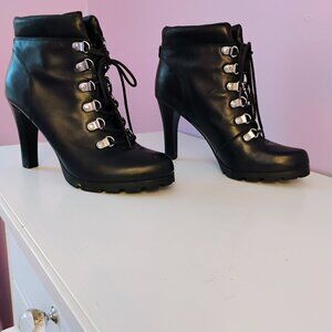 Black leather 3.5 inch heel Ralph Lauren booties.